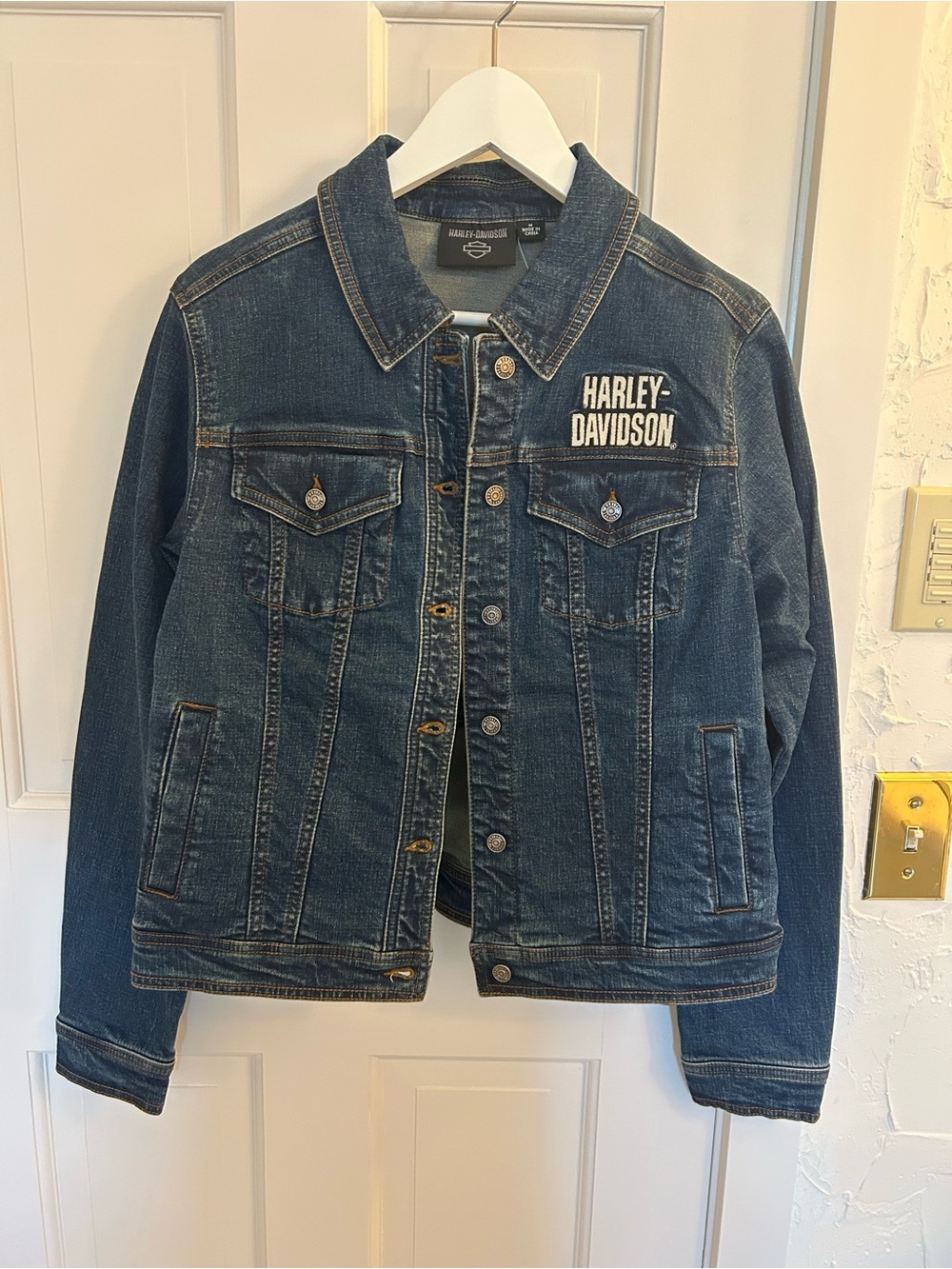 Harley-Davidson Men's Indigo Denim Jacket with White Chest Logo